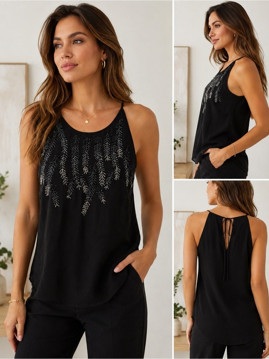 White House Black Market Tops - White House Black Market Black Beaded Halter Camisole